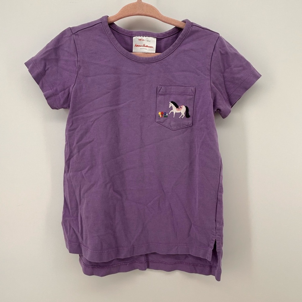 Hanna Andersson 4T Horse Graphic Tee Pocket Purple